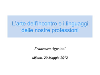 L’arte dell’incontro e i linguaggi
    delle nostre professioni


          Francesco Agustoni

         Milano, 20 Maggio 2012
 