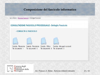 61 / 70Avv. Francesco A. Alaimo - Il processo tributario telematico
Composizione del fascicolo informaticoComposizione del fascicolo informatico
 