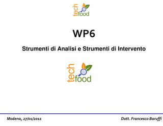 WP6
       Strumenti di Analisi e Strumenti di Intervento




Modena, 27/01/2011                         Dott. Francesco Baruffi
 