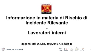 SHARE THE STRENGTH
Informazione in materia di Rischio di
Incidente Rilevante
-
Lavoratori interni
ai sensi del D. Lgs. 105/2015 Allegato B
1
 