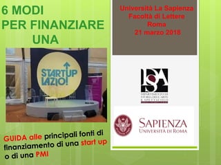 6 MODI
PER FINANZIARE
UNA
Università La Sapienza
Facoltà di Lettere
Roma
21 marzo 2018
 