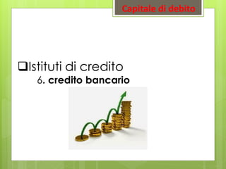 Istituti di credito
6. credito bancario
Capitale di debito
 