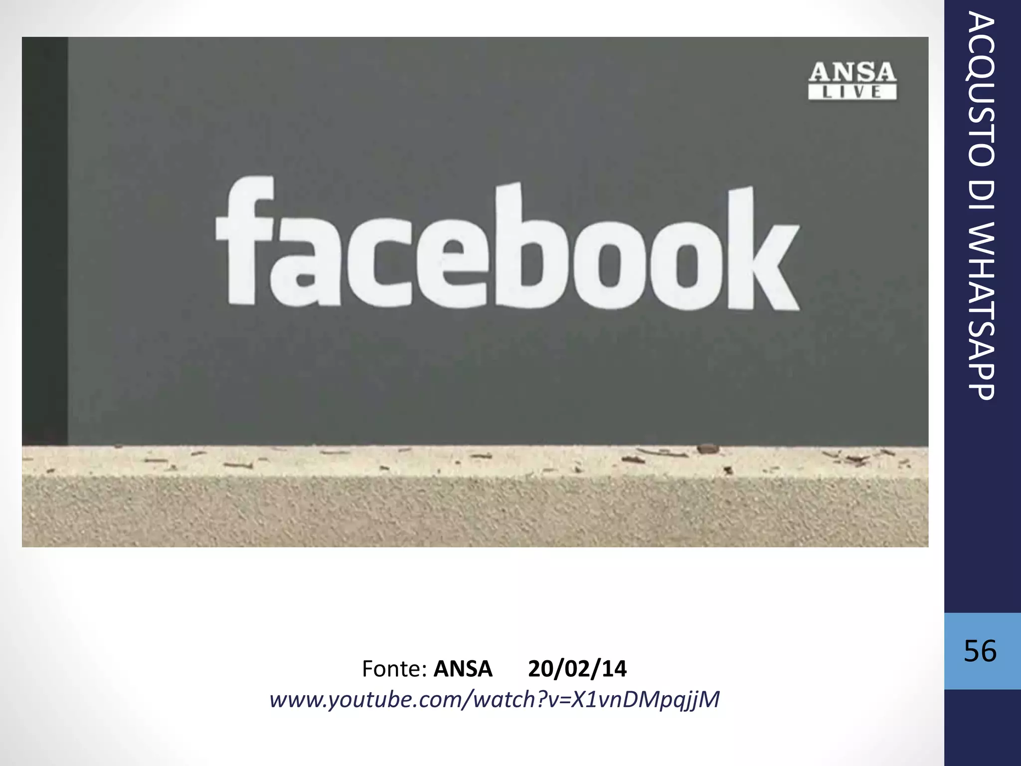 56Fonte: ANSA 20/02/14
www.youtube.com/watch?v=X1vnDMpqjjM
ACQUSTODIWHATSAPP
 