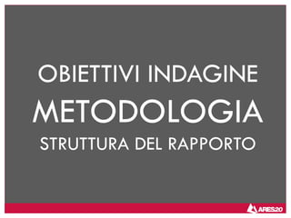 OBIETTIVI INDAGINE
METODOLOGIA
STRUTTURA DEL RAPPORTO
 