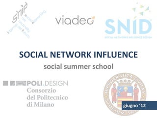 SOCIAL	
  NETWORK	
  INFLUENCE	
  
      social	
  summer	
  school	
  



                                       giugno	
  ‘12	
  
 