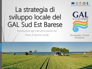 La strategia di
sviluppo locale del
GAL Sud Est Barese
Introduzione agli interventi previsti nel
Piano di Azione Locale Arcangelo Cirone
Direttore
 