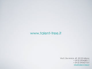 www.talent-tree.it




                 Via E. De Amicis, 49, 20123 Milano
                                + 39 02 39542801 T
                                + 39 02 39542710 F
                                 info@talent-tree.it
 