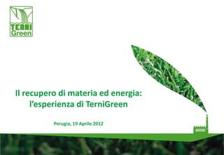 Il recupero di materia ed energia:
     l’esperienza di TerniGreen
          Perugia, 19 Aprile 2012
 