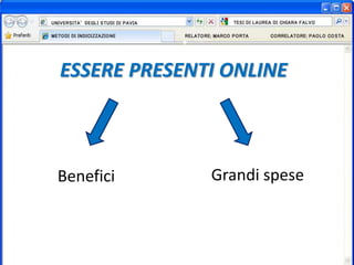 ESSERE PRESENTI ONLINE
Benefici Grandi spese
 