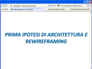 PRIMA IPOTESI DI ARCHITETTURA E
REWIREFRAMING
 