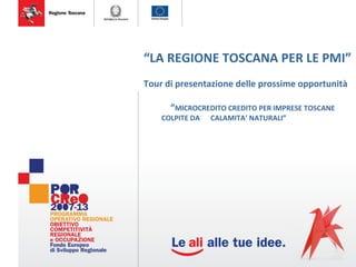 “LA REGIONE TOSCANA PER LE PMI”
Tour di presentazione delle prossime opportunità
“MICROCREDITO CREDITO PER IMPRESE TOSCANE
COLPITE DA CALAMITA’ NATURALI”
 