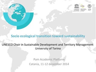 Socio ecological transition toward sustainability 
UNESCO Chair in Sustainable Development and Territory Management 
University of Torino 
Pam Academic Platform 
Catania, 11-12 december 2014 
 