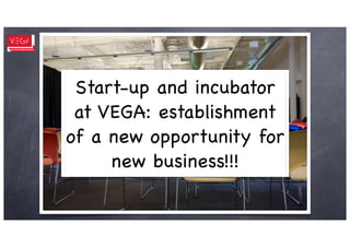 Start-up and incubator
 at VEGA: establishment
of a new opportunity for
     new business!!!
 