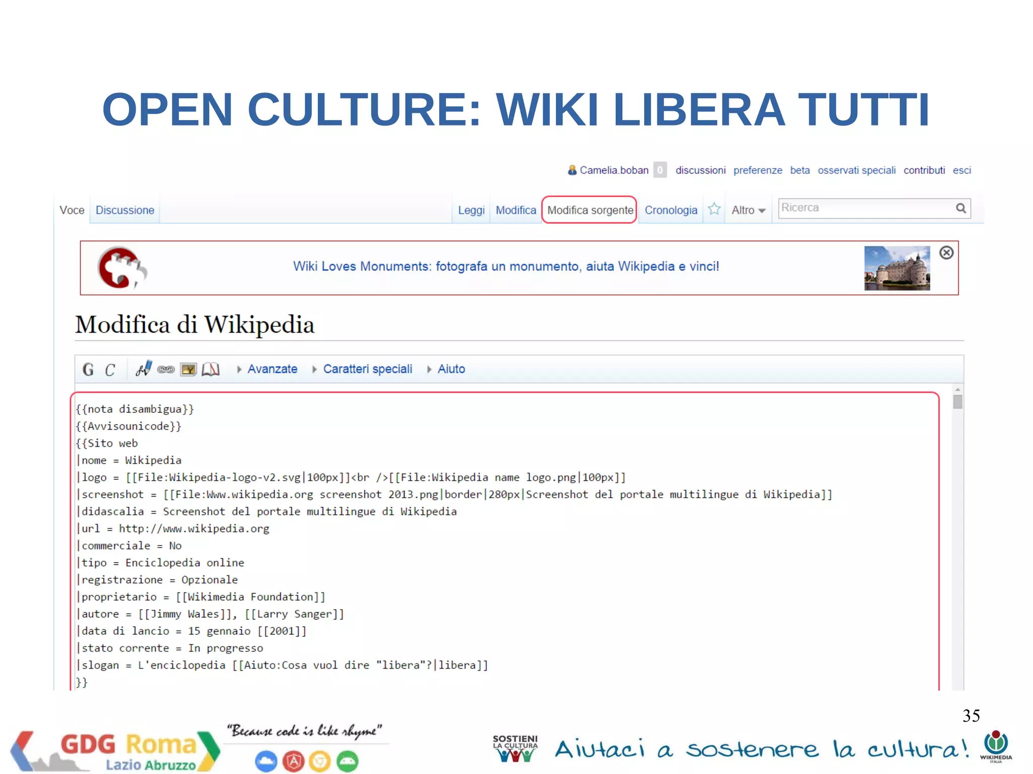 35 
OPEN CULTURE: WIKI LIBERA TUTTI 
 