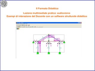 Il Formato Didattico  Lezione multimediale pratica: audiovisivo Esempi di interazione del Docente con un software strutturale didattico 