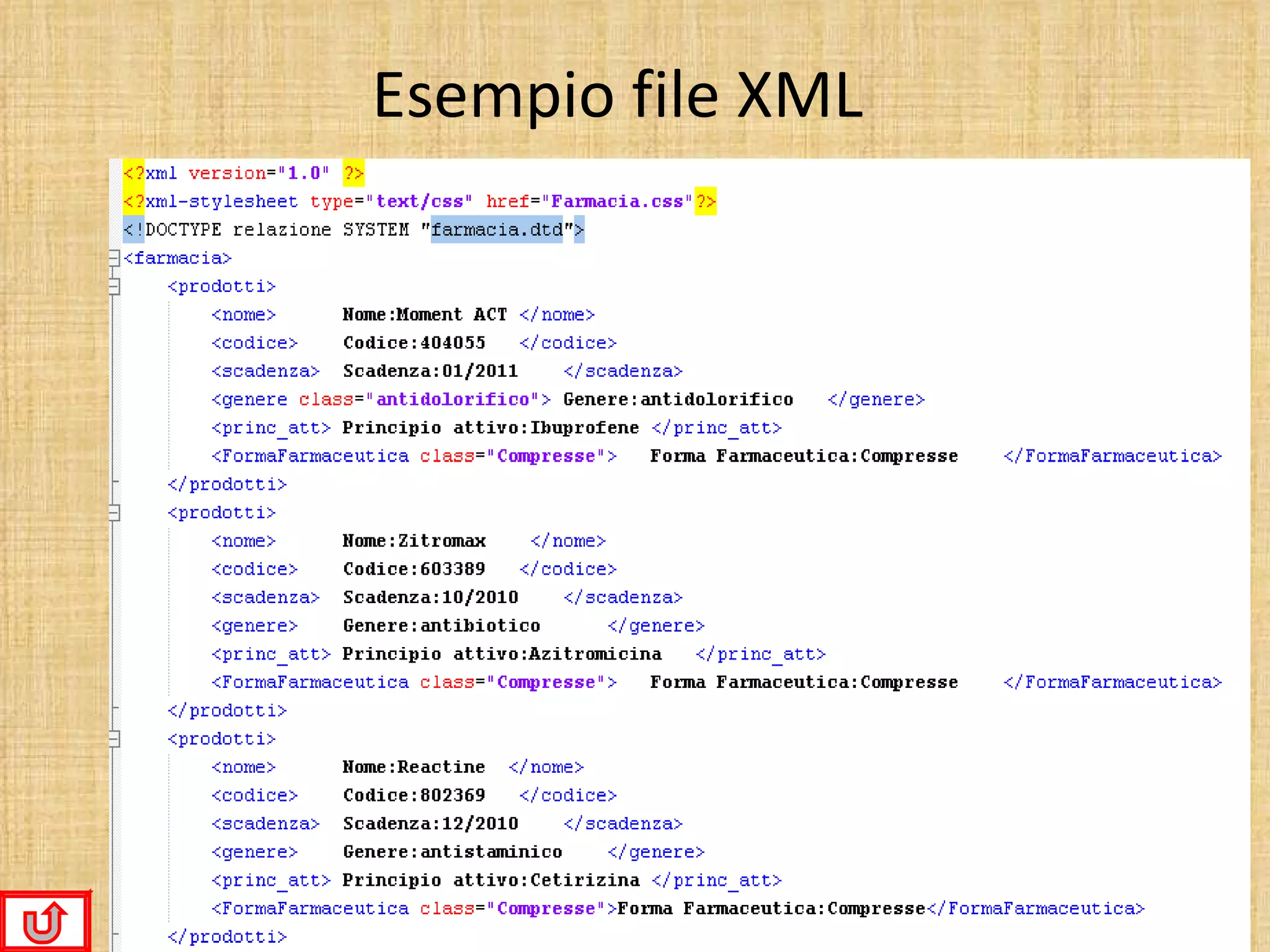 Esempio file XML
 