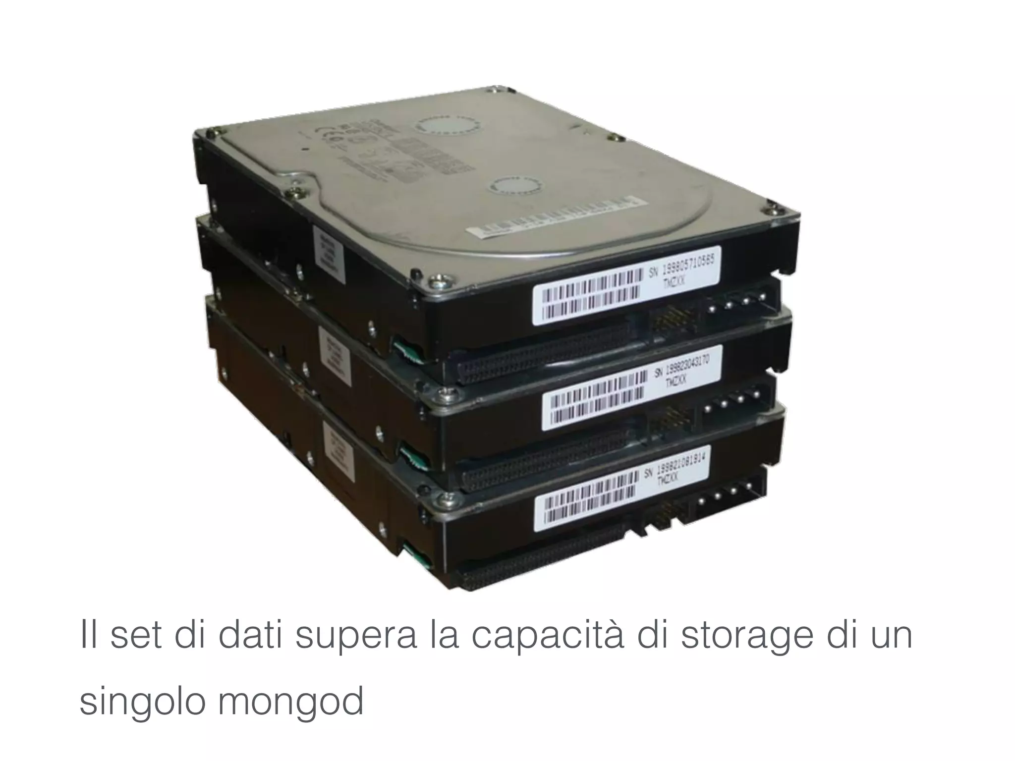 Il set di dati supera la capacità di storage di un
singolo mongod
 