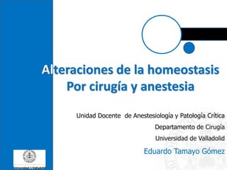 Alteraciones de la homeostasis
Por cirugía y anestesia
Unidad Docente de Anestesiología y Patología Crítica
Departamento de Cirugía
Universidad de Valladolid
Eduardo Tamayo Gómez
 