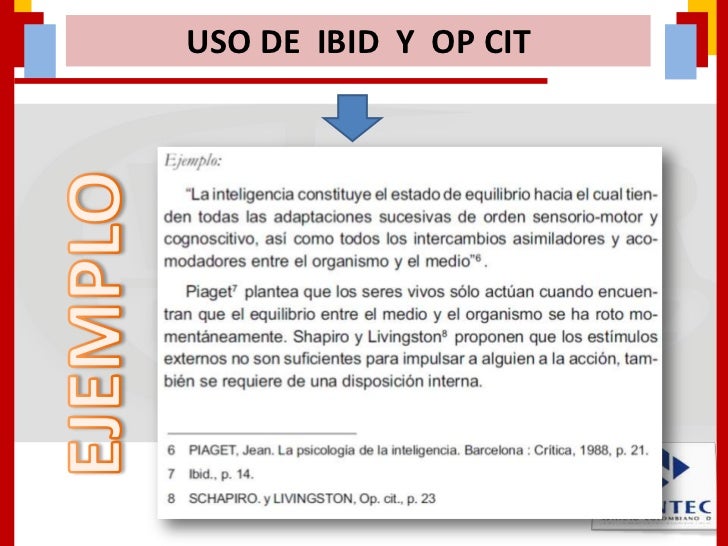 Resultado de imagen para Clasificación de las citas Uso de IBID y OP.CIT