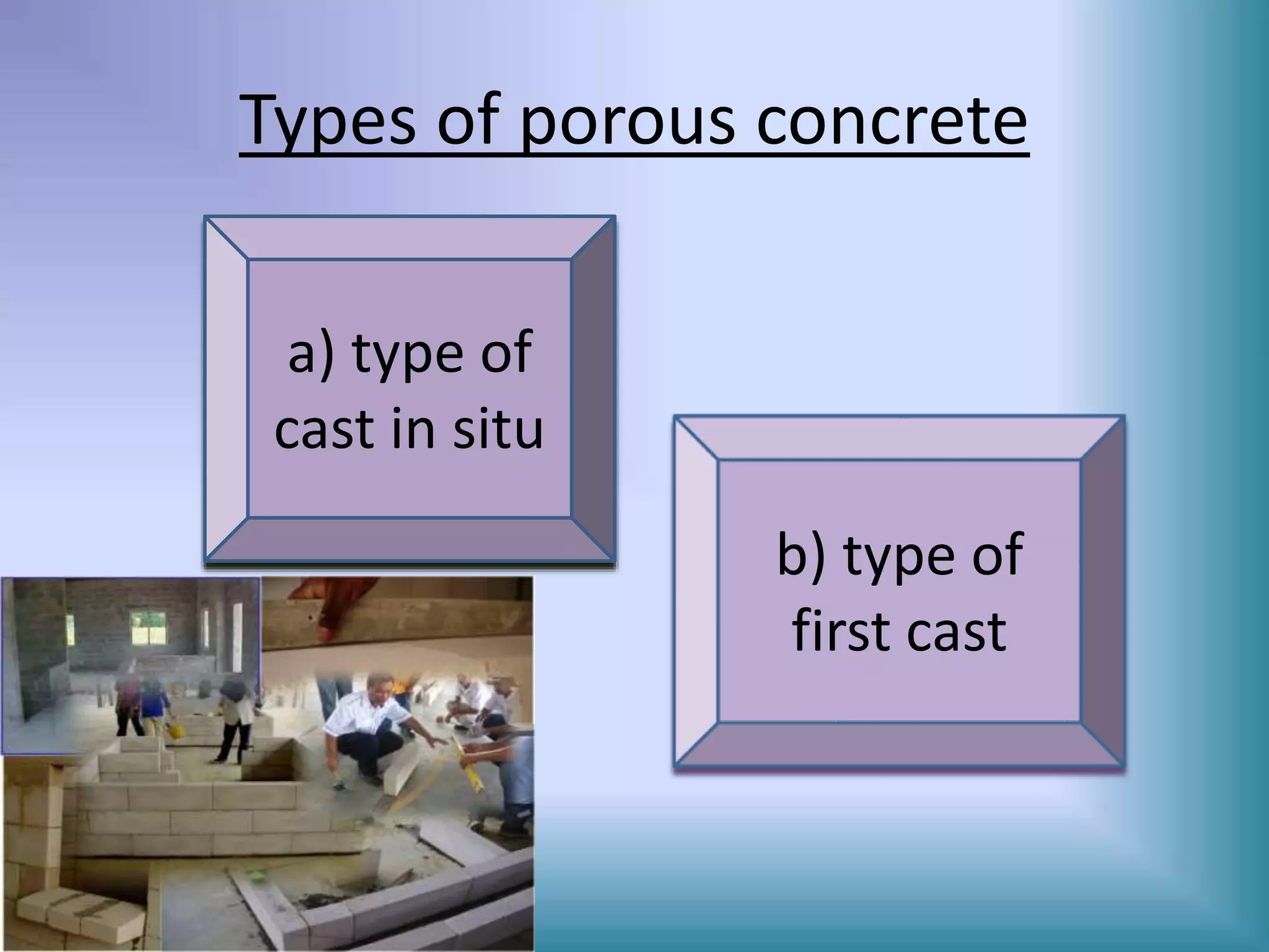 Types of porous concrete
a) type of
cast in situ
b) type of
first cast
 