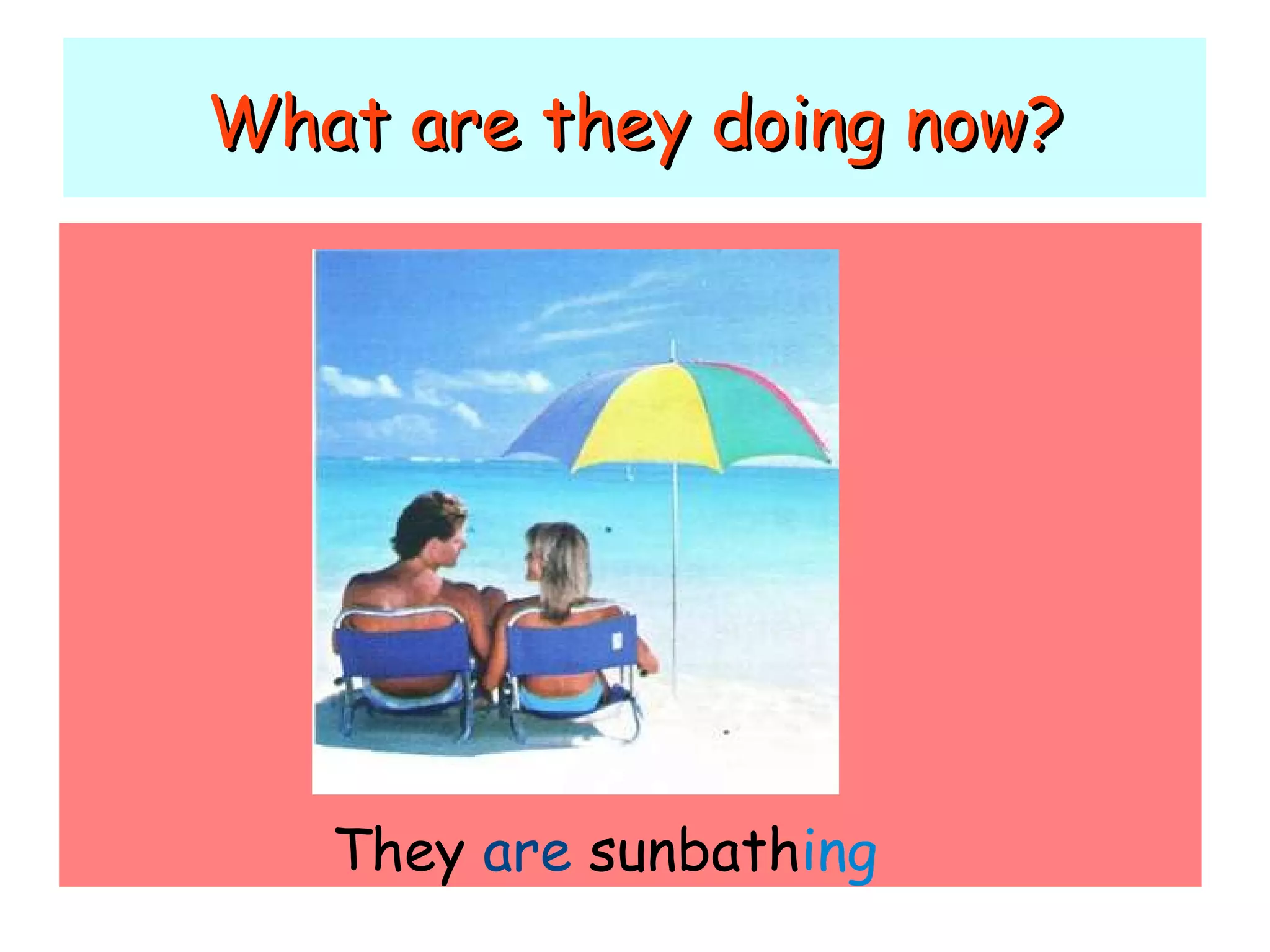 What are they doing now? They are sunbath ing