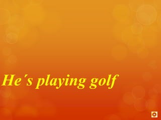 He´s playing golf 
 