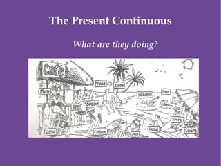 What are they doing?
The Present Continuous
 