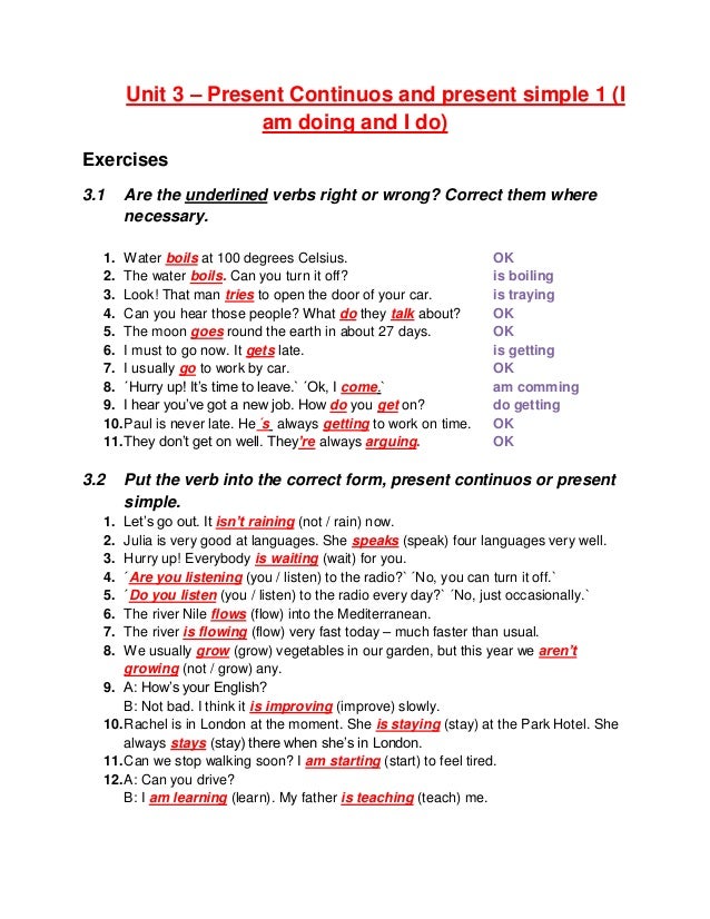 Present continuous and present simple