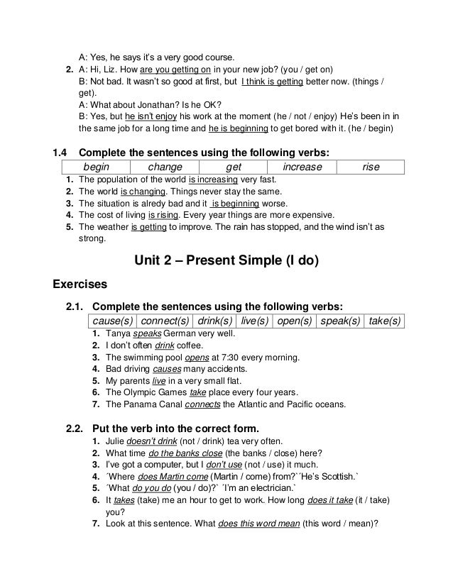 Present continuous and present simple unit 1 2