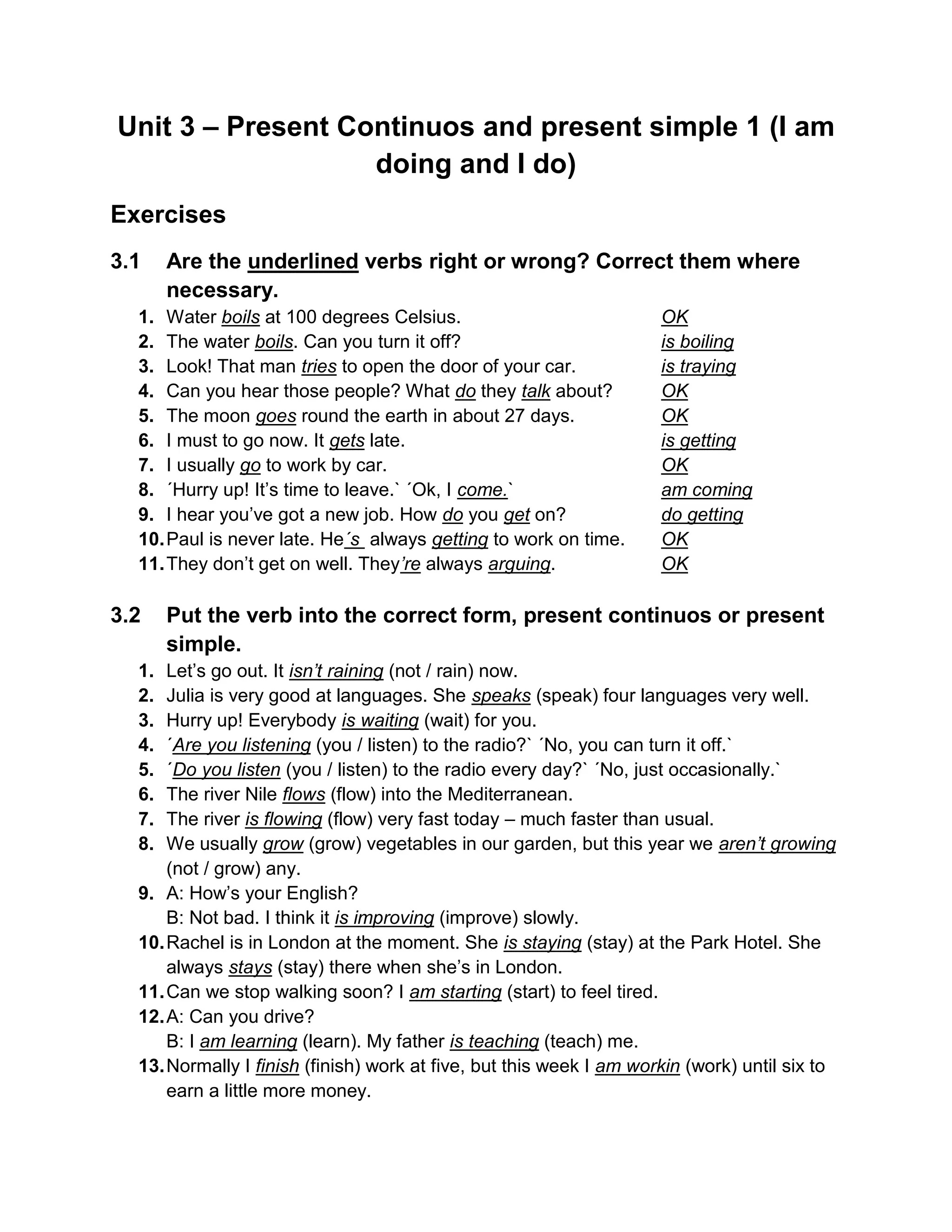 Present continuous and present simple unit 3 4 | DOCX