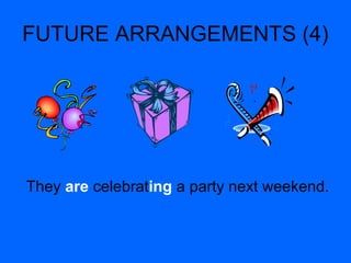 FUTURE ARRANGEMENTS (4)
They are celebrating a party next weekend.
 