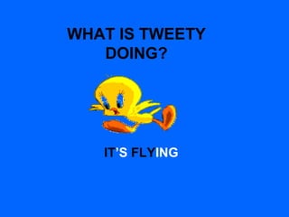 WHAT IS TWEETY
DOING?
IT’S FLYING
 
