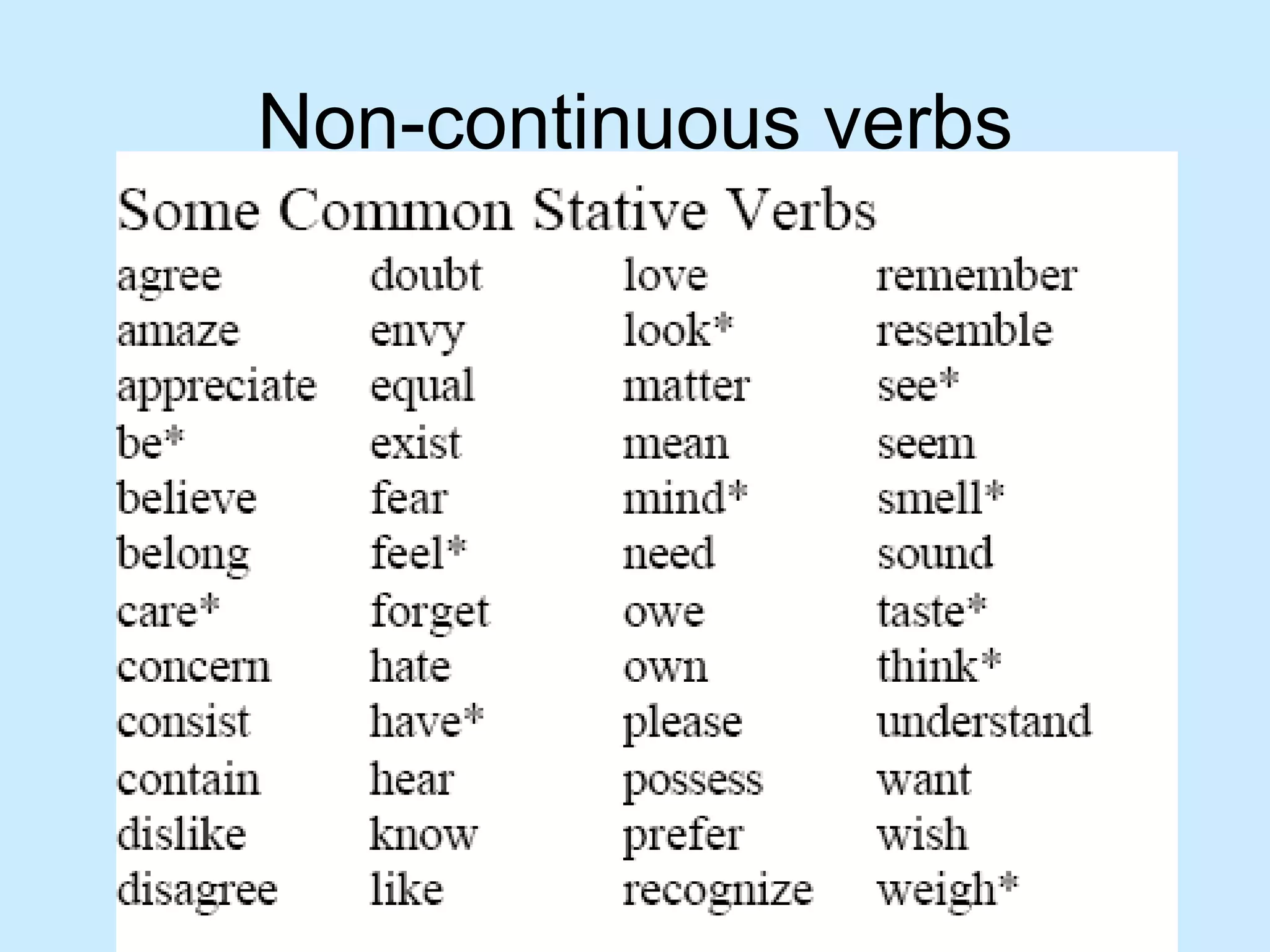 Non-continuous verbs
 