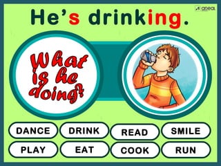 PLAY
DANCE READDRINK
COOKEAT RUN
SMILE
He’s drinking.
 