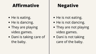 Present continuous tense: Affirmative and Negative | PDF
