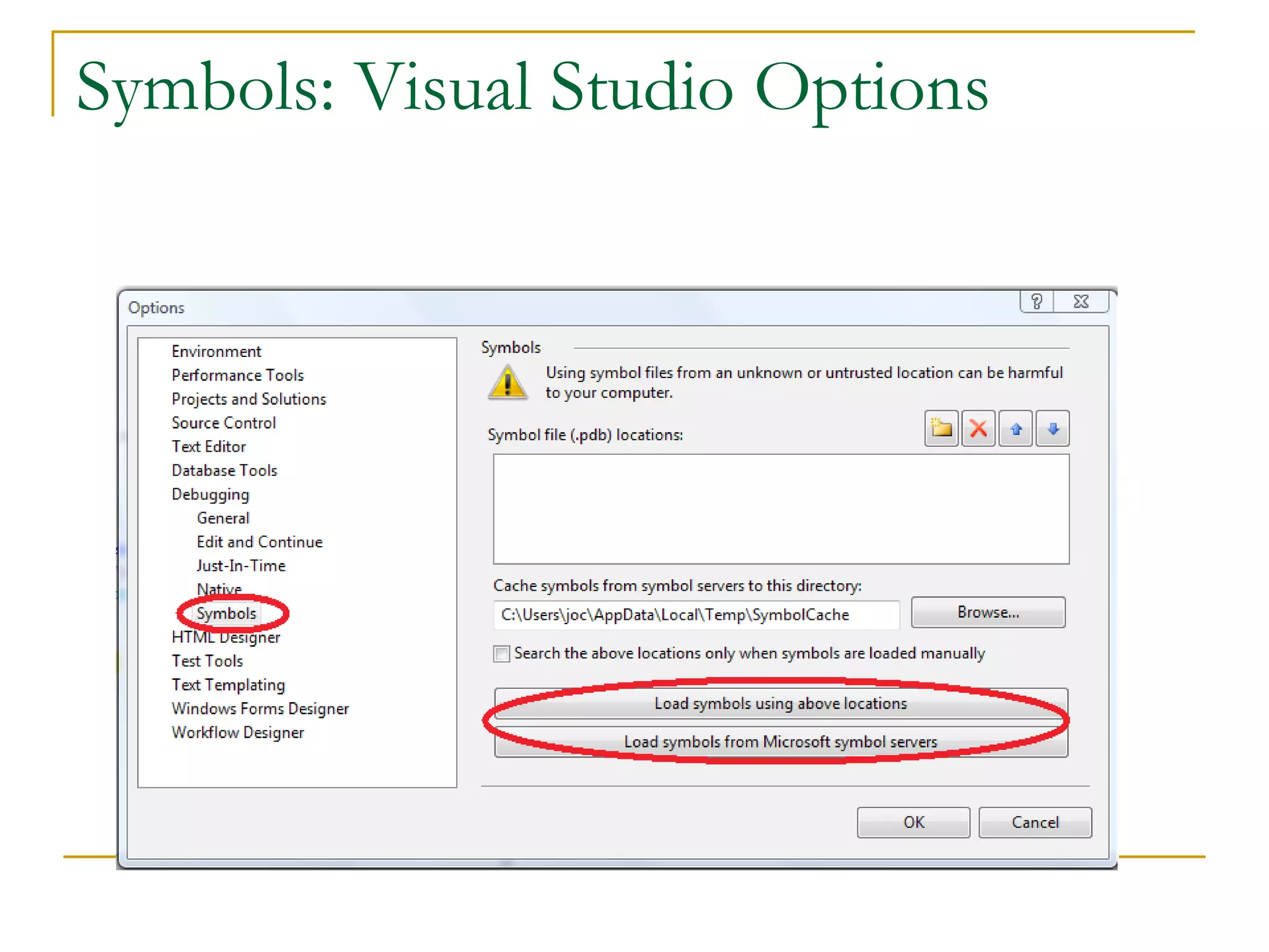 Symbols: Visual Studio Options 