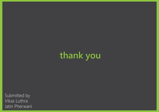 goal




                 thank you    what we do
                             paper prototypes

                                  wireframes




Submitted by
Vikas Luthra
prototyping
Jatin Pherwani
 