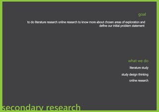 goal




                     what we do




secondary research
 
