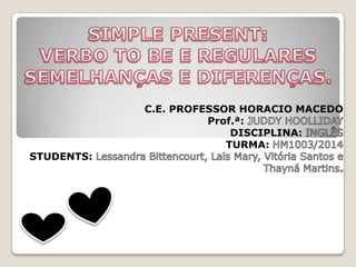 C.E. PROFESSOR HORACIO MACEDO
Prof.ª:
DISCIPLINA:
TURMA:
STUDENTS:
 