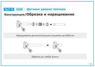12
Конструкция/Обрезка и наращивание
Обрезка до любой длины
Наращивание дополнительными секциями до 6000 мм
GSM Датчики уровня топлива
 