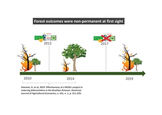 2019
2010 2014
2012 2017
Forest outcomes were non-permanent at first sight
Simonet, G. et al, 2019. Effectiveness of a RED...