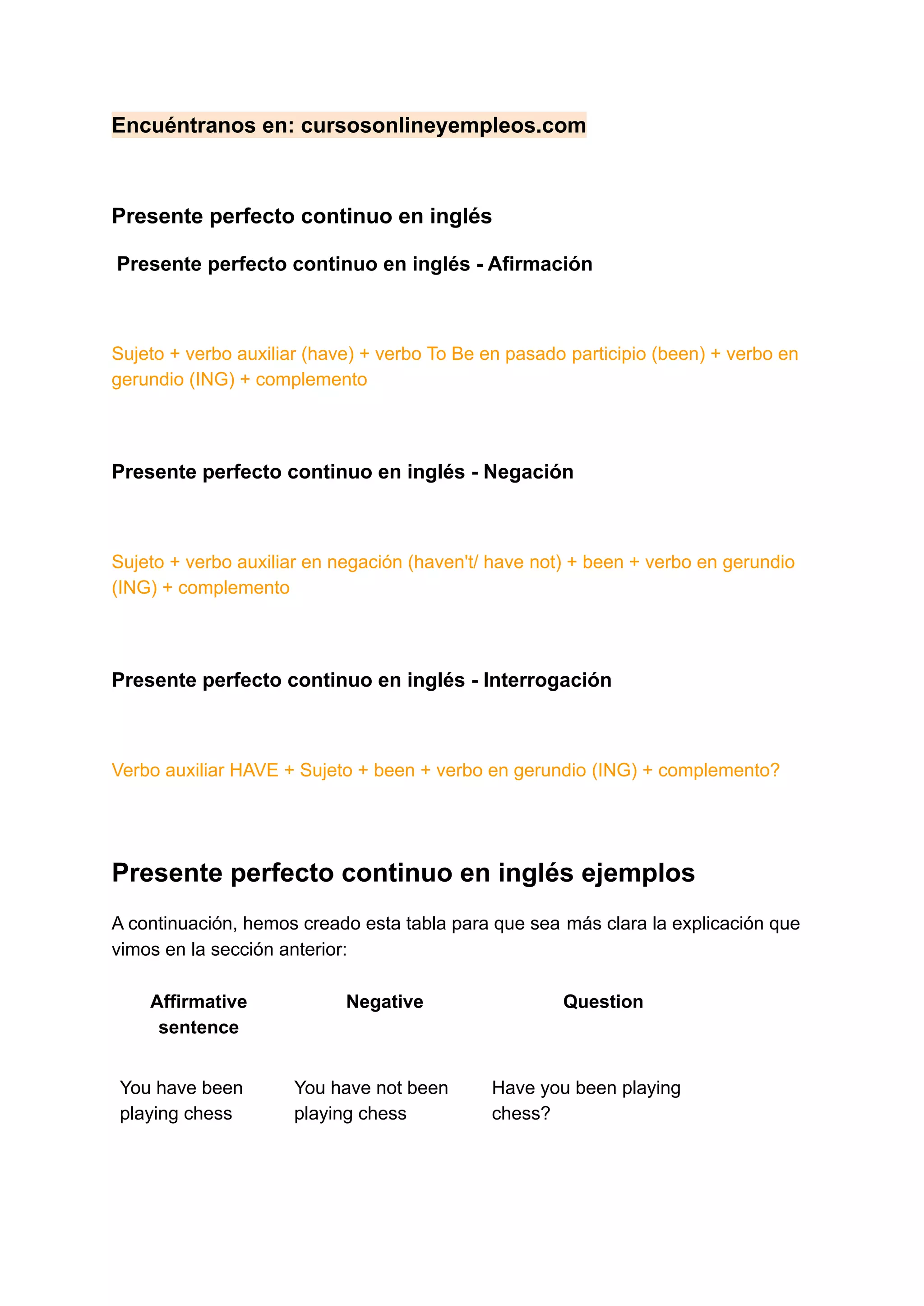 Presente perfecto continuo en ingles | PDF