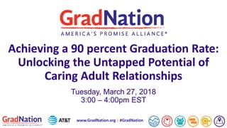 www.GradNation.org | #GradNation
Achieving a 90 percent Graduation Rate:
Unlocking the Untapped Potential of
Caring Adult Relationships
Tuesday, March 27, 2018
3:00 – 4:00pm EST
 