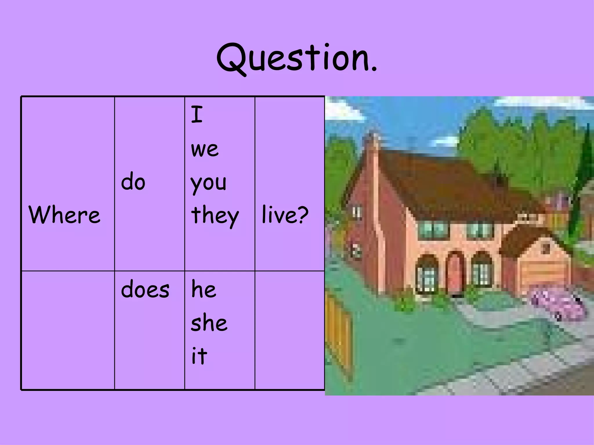 Question. he she it does live? I we you they do Where 