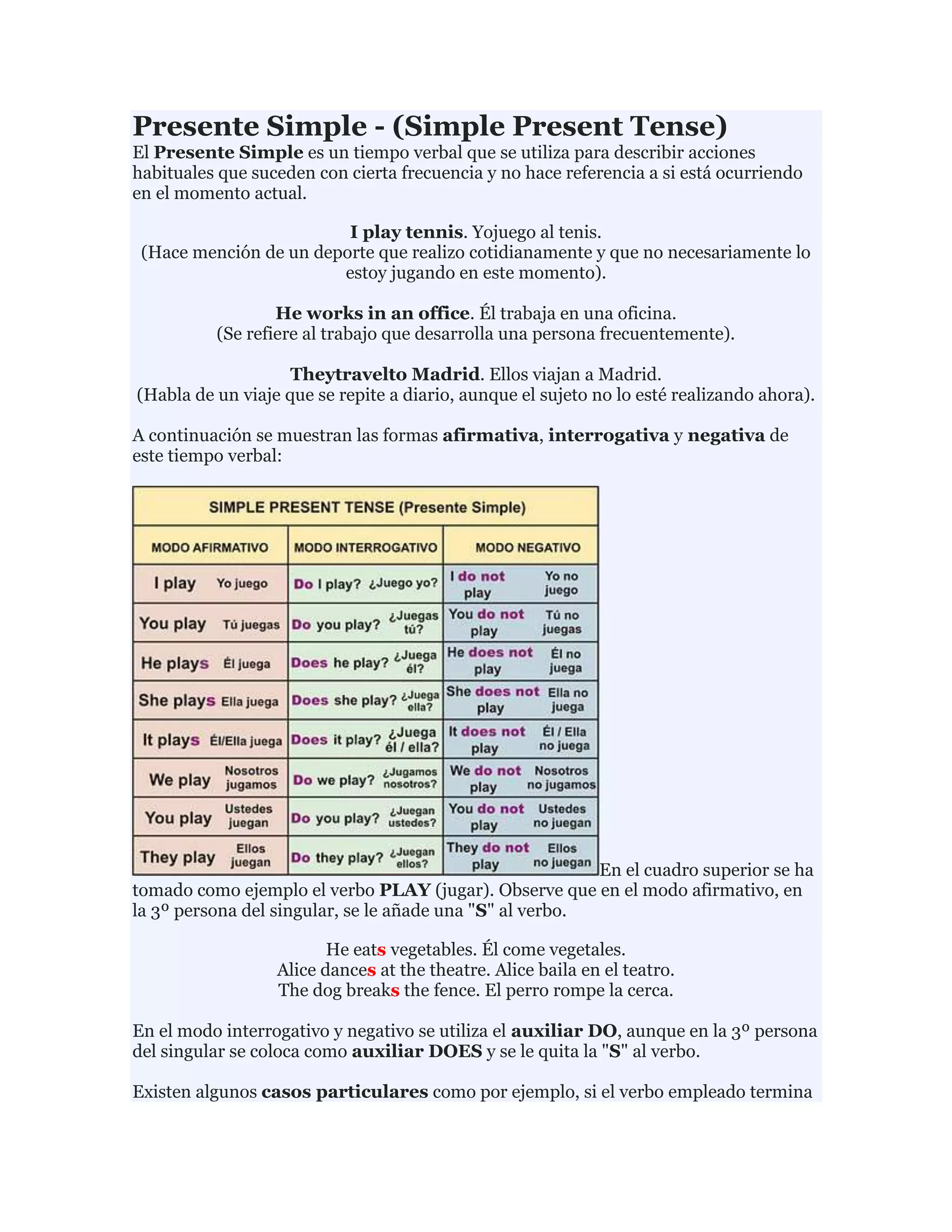 Presente simple | DOCX