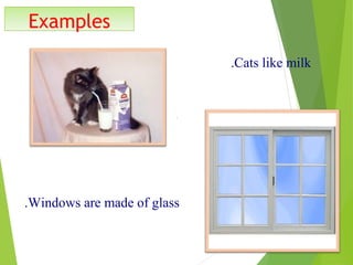 . 
.Cats like milk 
.Windows are made of glass 
 