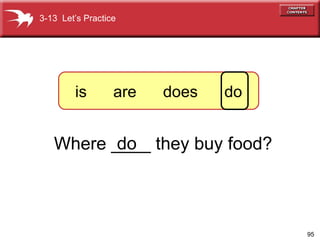 Where ____ they buy food? do 3-13  Let’s Practice is  are  does  do 