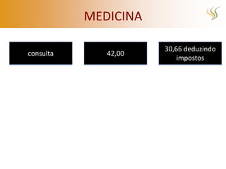 MEDICINA

                      30,66 deduzindo
consulta      42,00
                          impostos
 