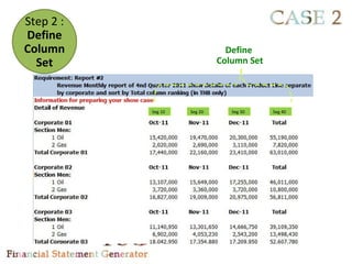 Step 2 :
Define
Column                         Define
  Set                        Column Set




           Seg 10   Seg 20      Seg 30    Seg 40
 