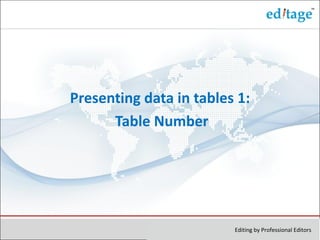 Presenting data in tables 1:
      Table Number




                         Editing by Professional Editors
 